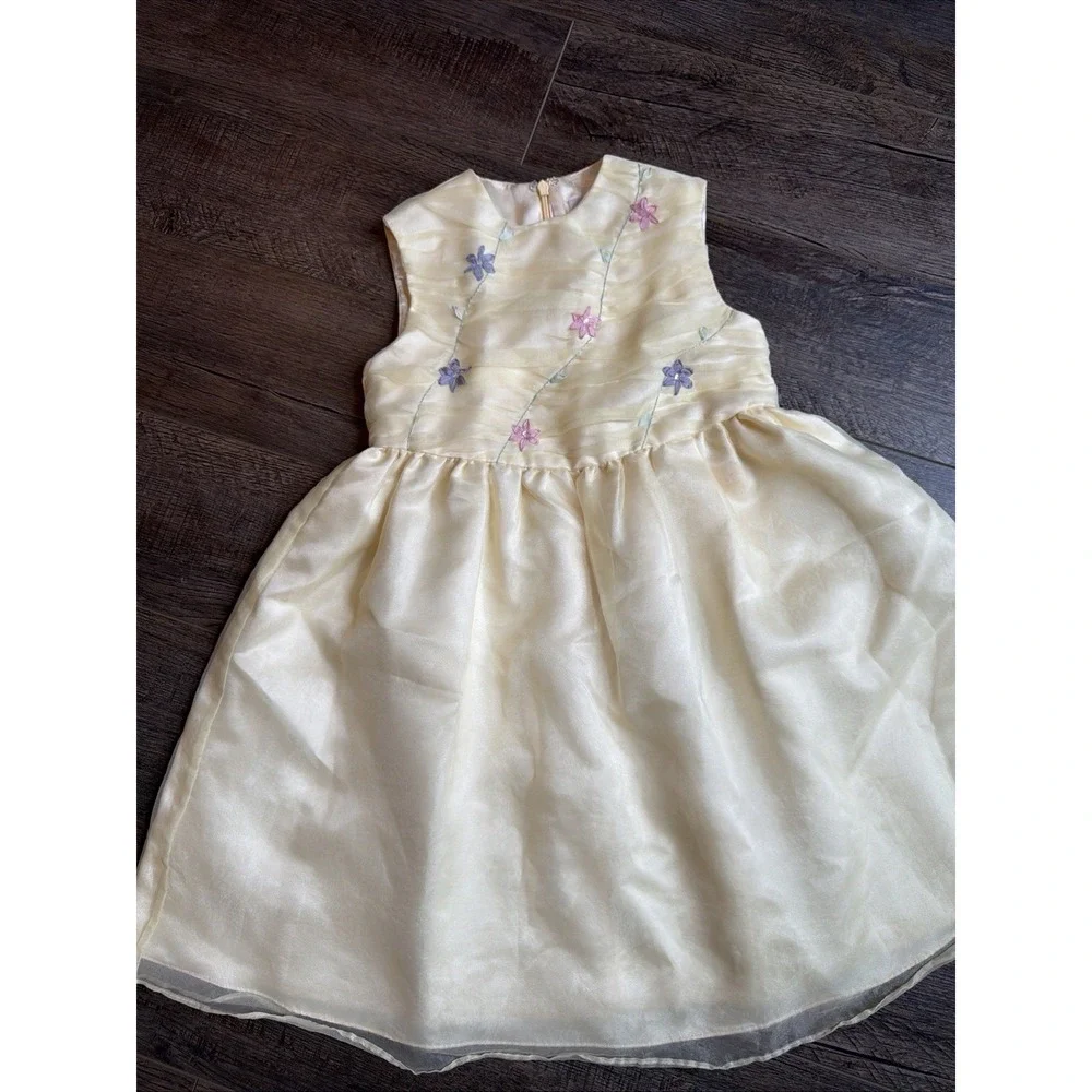 American Girl Garden Fairy yellow Floral Tulle Dress Size 6 Girls kids Organza